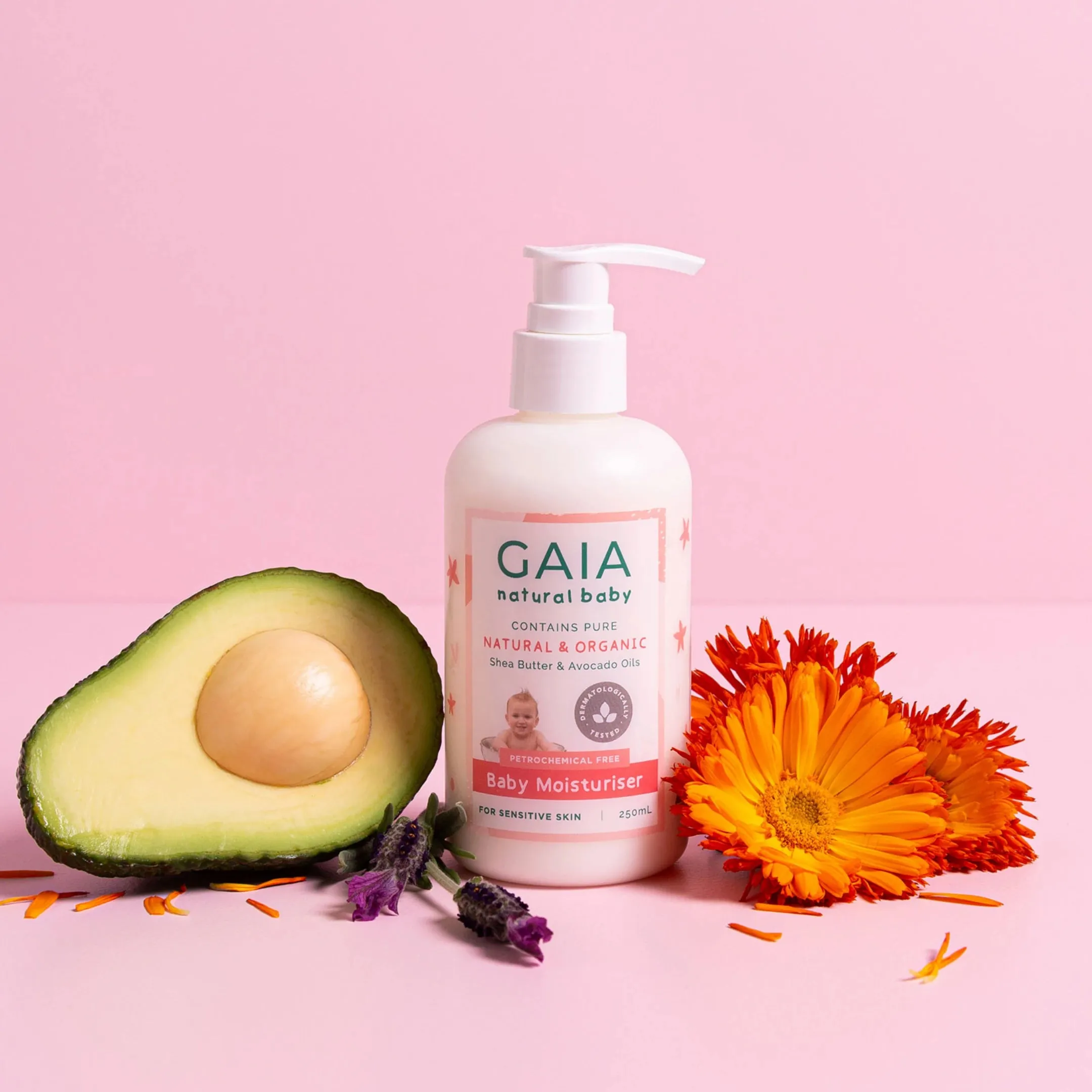 2 x GAIA Baby Moisturiser 250ml   Pump Exp: 02/28 - FOC 2 X 50ml Travel Size bottles