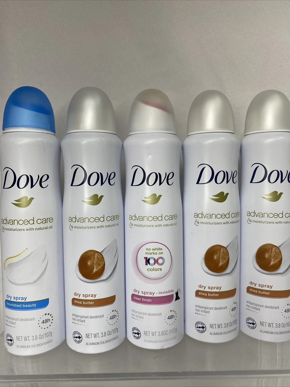 (5) Dove Advanced Care Shea Butter Antiperspirant Deodorant Dry Spray Clear ￼3.8
