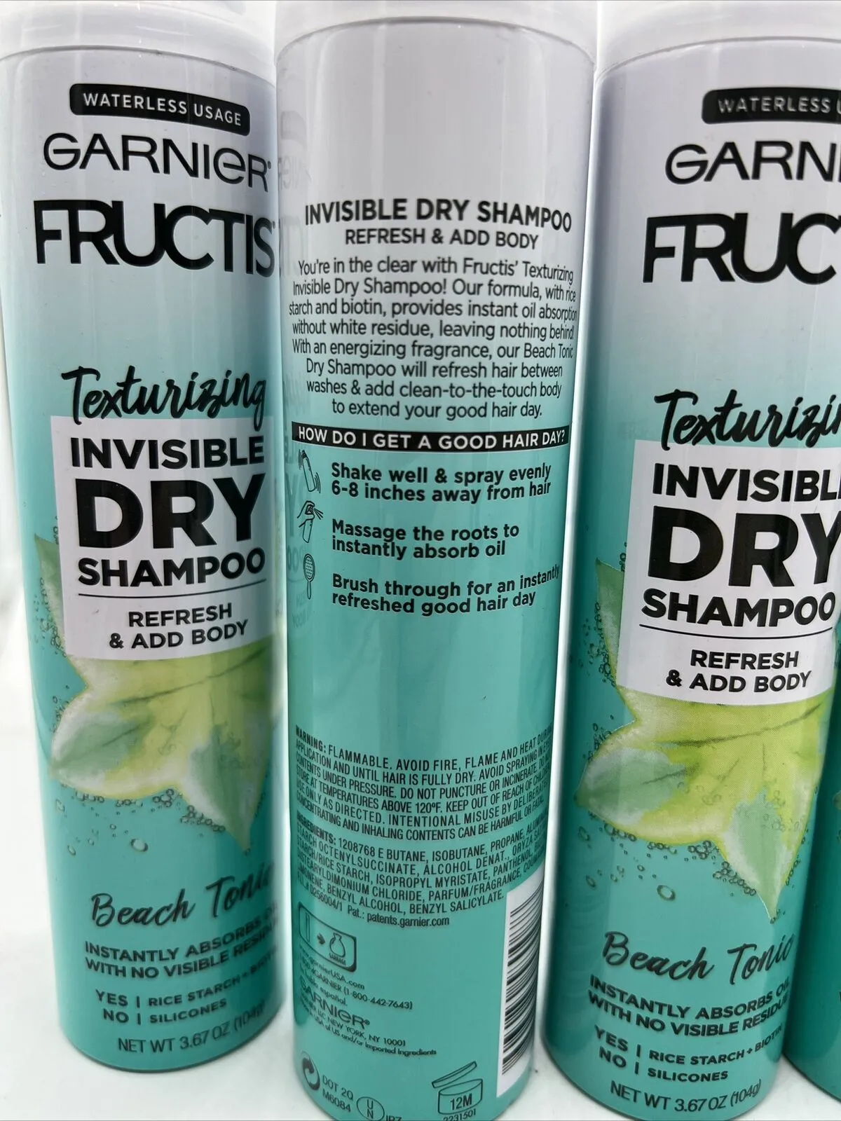 (6) Garnier Fructis Beach Tonic Invisible Dry Shampoo Texturizing 3.67oz