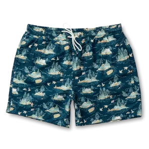 6" Print Sailport Swim Short - Dark Indigo