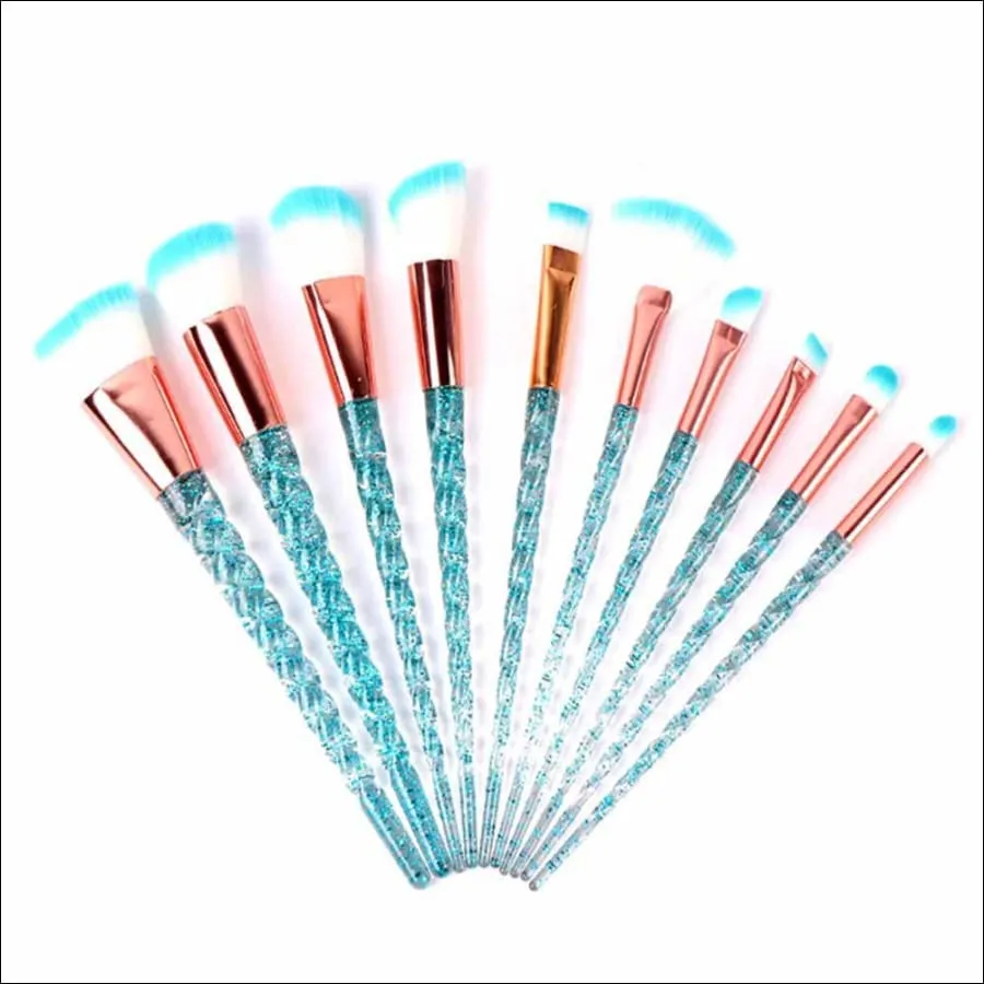 Amarea Glittering Sky Blue Makeup 10 Pcs Makeup Brush Set