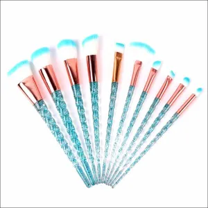 Amarea Glittering Sky Blue Makeup 10 Pcs Makeup Brush Set