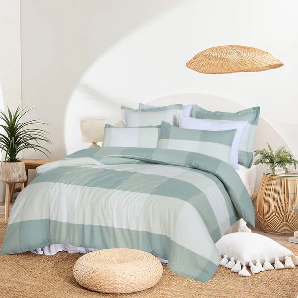 Amsons Quilt Cover Set with Extra Standard Pillow Covers - Sage Check