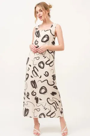 And The Why Square Neck Abstract Printed Maxi Dress