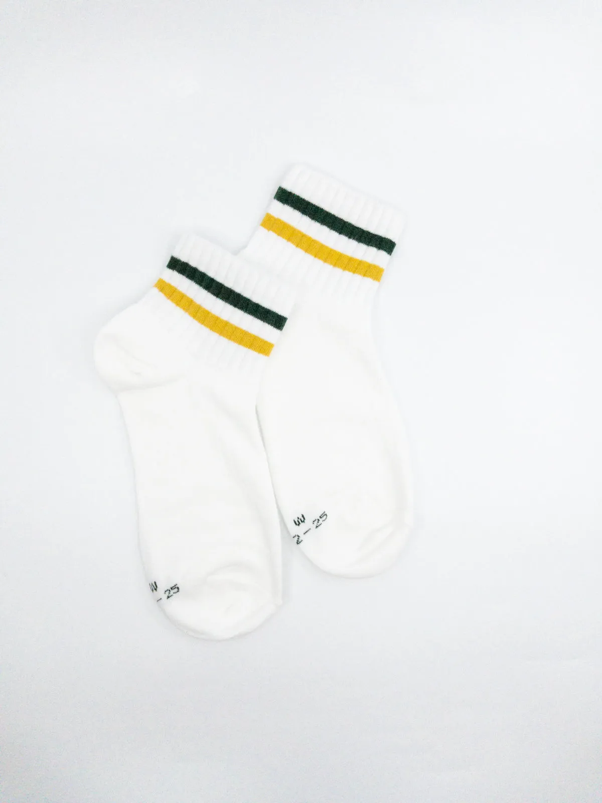 Ankle 2 Striped Socks | White Army/Yellow Stripes | One Size (Big kids & Women)