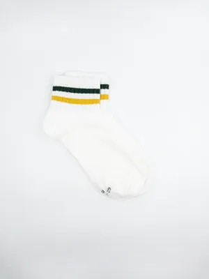 Ankle 2 Striped Socks | White Army/Yellow Stripes | One Size (Big kids & Women)