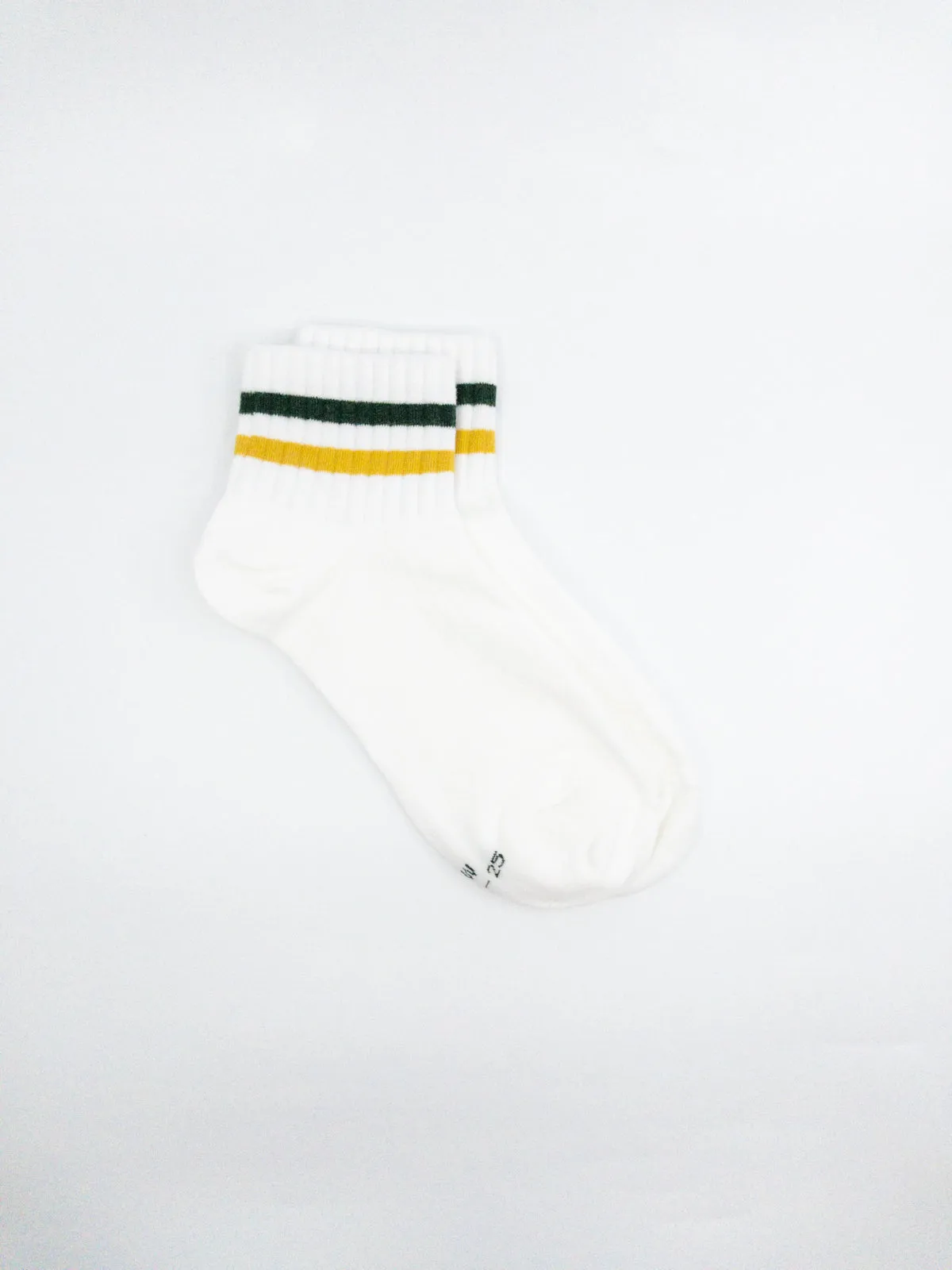 Ankle 2 Striped Socks | White Army/Yellow Stripes | One Size (Big kids & Women)