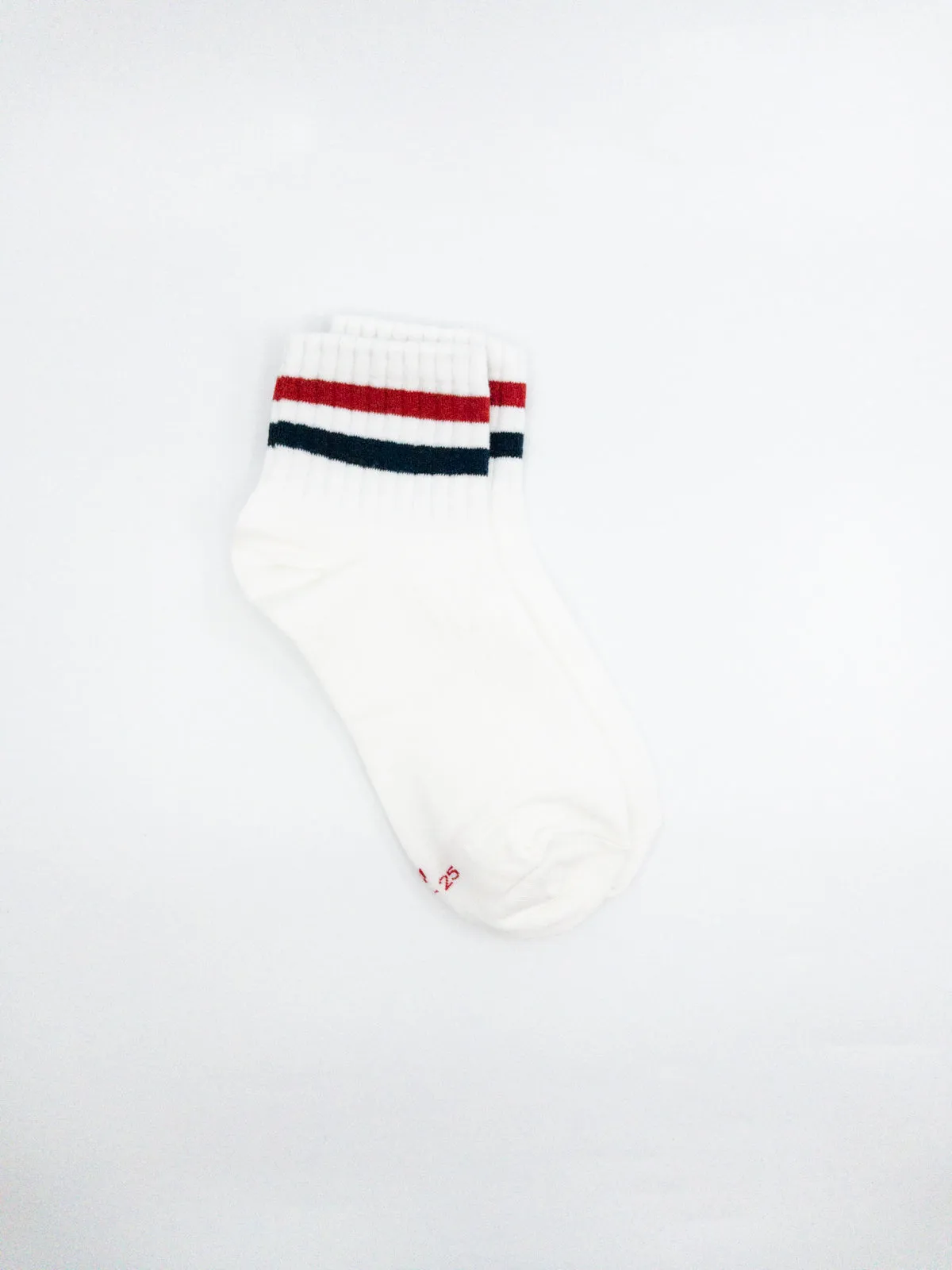Ankle 2 Striped Socks | White Red/Navy Stripes | One Size (Big kids & Women)