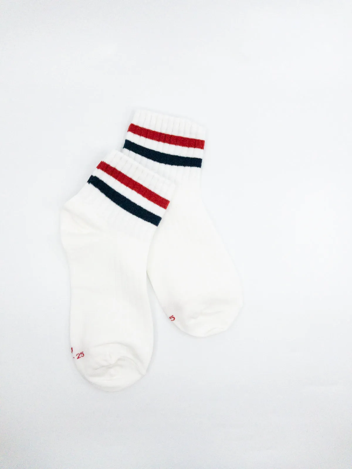 Ankle 2 Striped Socks | White Red/Navy Stripes | One Size (Big kids & Women)