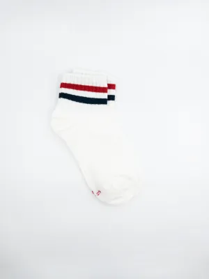 Ankle 2 Striped Socks | White Red/Navy Stripes | One Size (Big kids & Women)