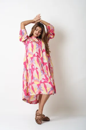 BAND COLLAR DRESS - MULTICOLOUR