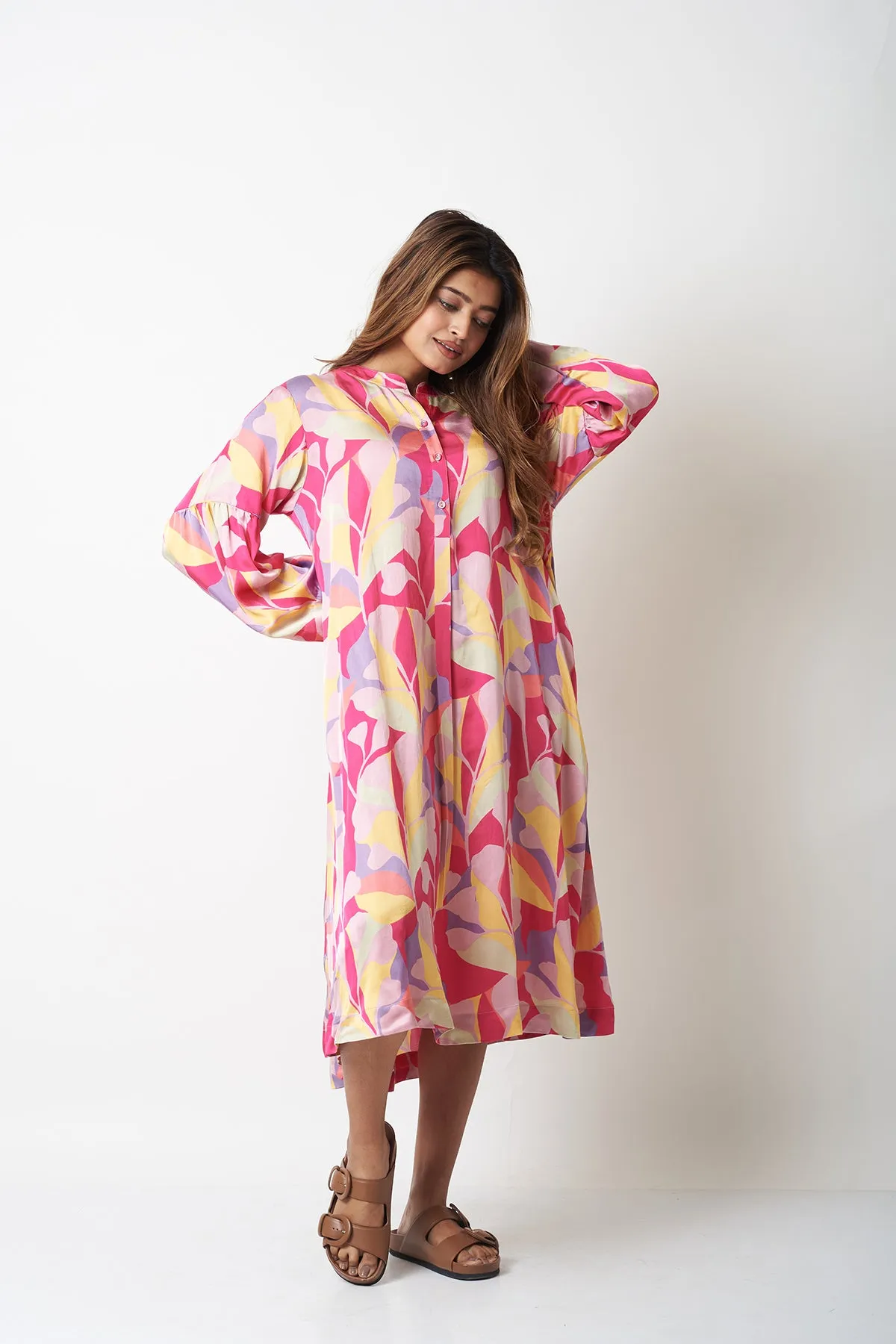 BAND COLLAR DRESS - MULTICOLOUR