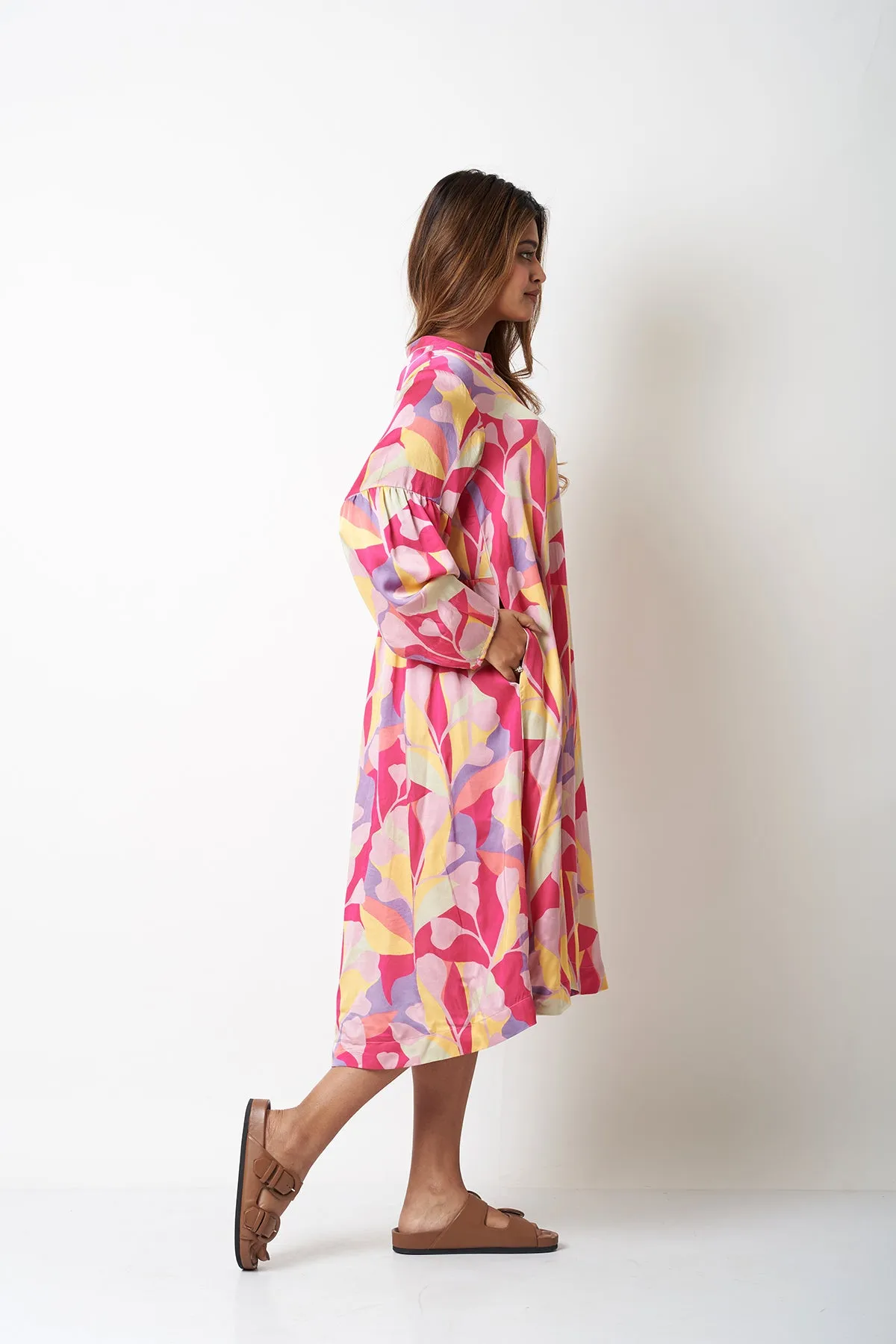 BAND COLLAR DRESS - MULTICOLOUR