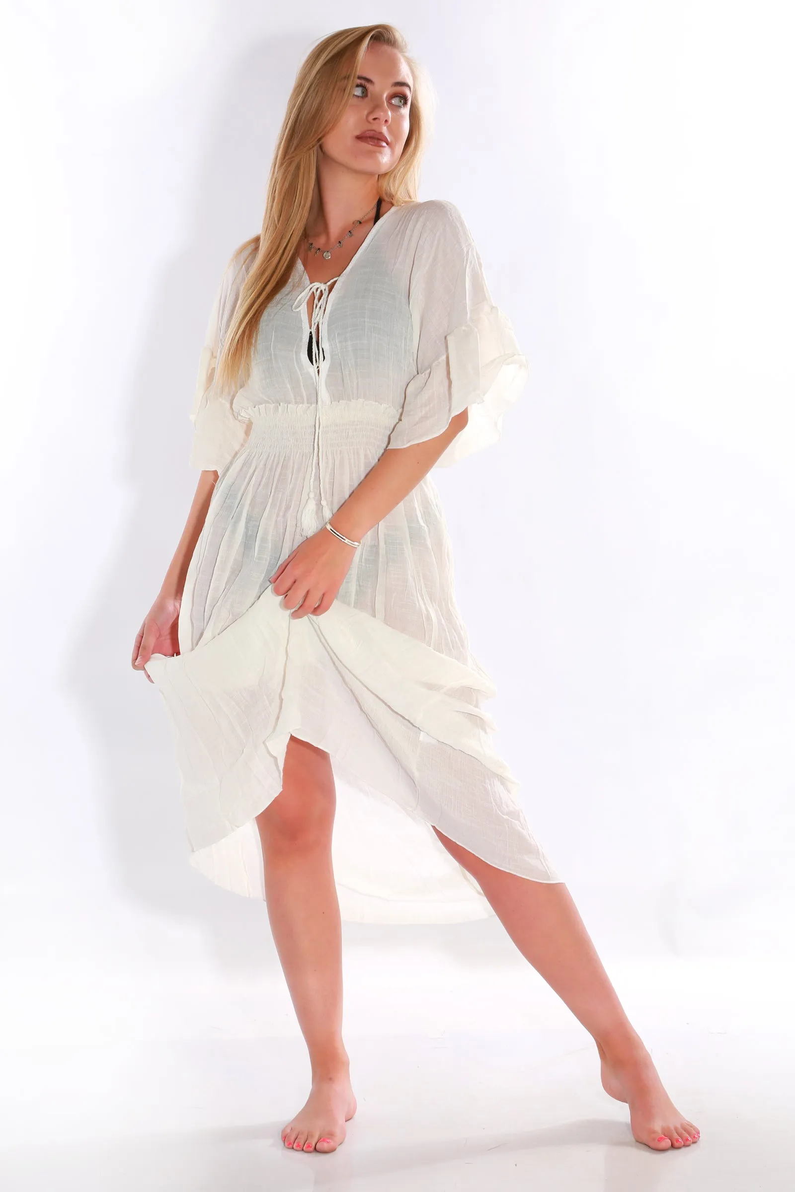 Beach Bunny Swimwear Long Dress Cover Up- white