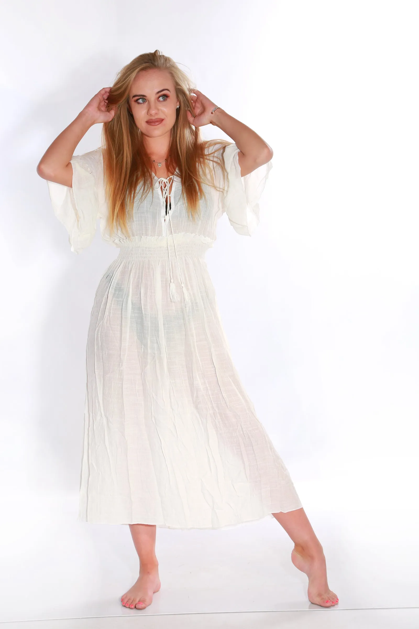 Beach Bunny Swimwear Long Dress Cover Up- white
