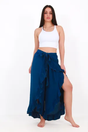 Beach Bunny wrap palazzo pants - blue wash