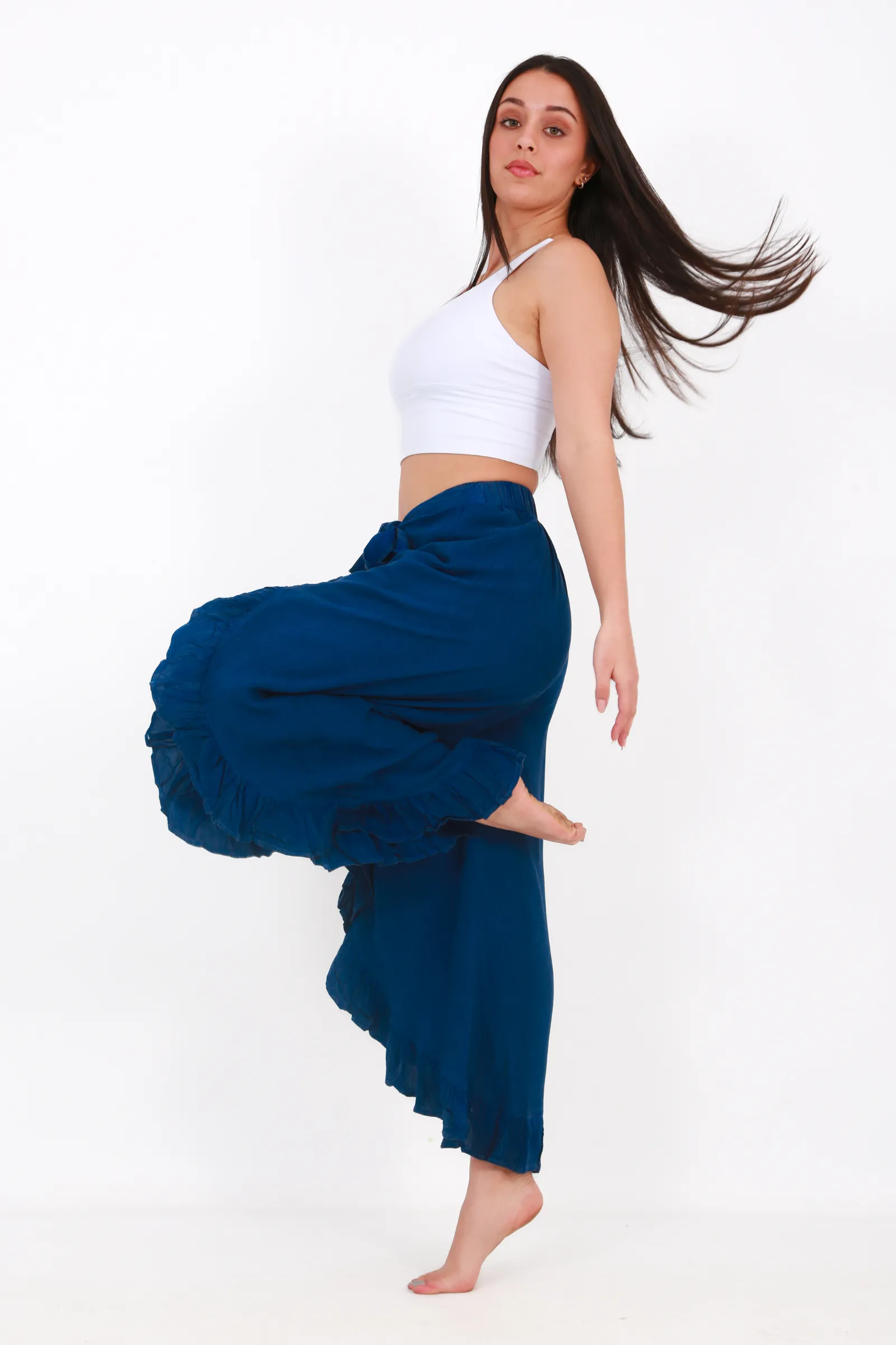 Beach Bunny wrap palazzo pants - blue wash
