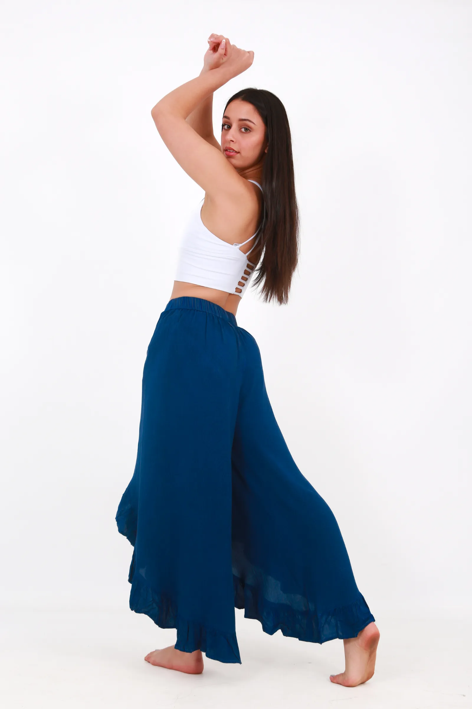 Beach Bunny wrap palazzo pants - blue wash