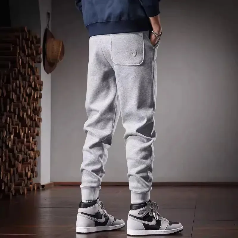 Black Sweatpants Men: Autumn Casual Sports Slim Fit Pencil Pants with Embroidery
