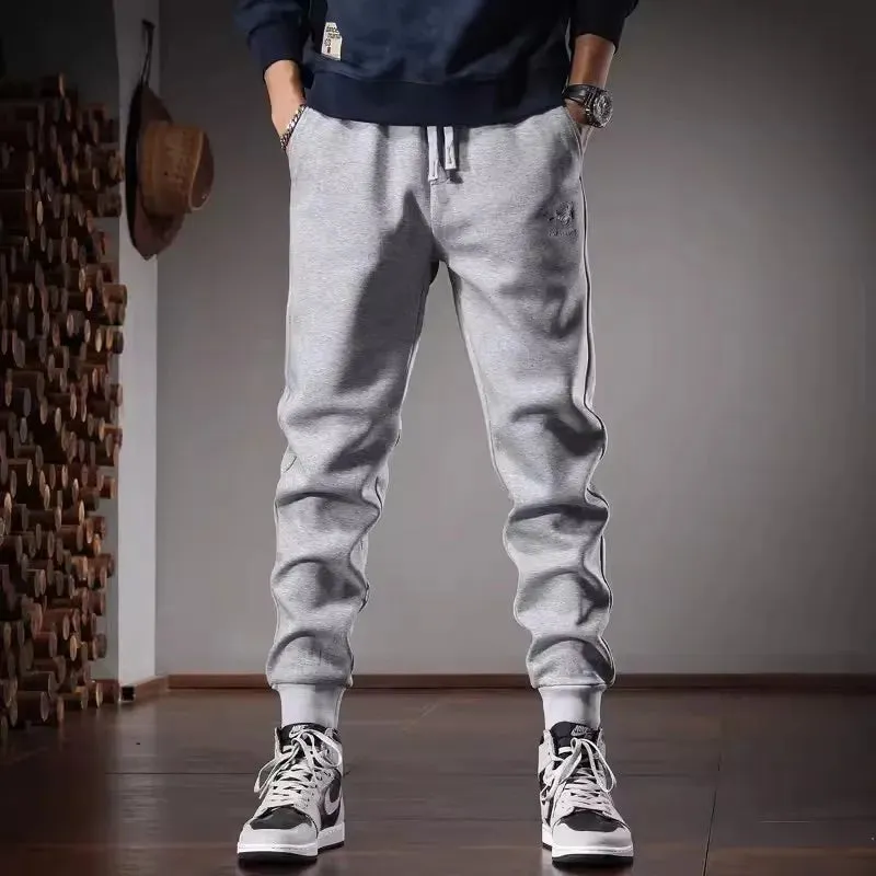 Black Sweatpants Men: Autumn Casual Sports Slim Fit Pencil Pants with Embroidery