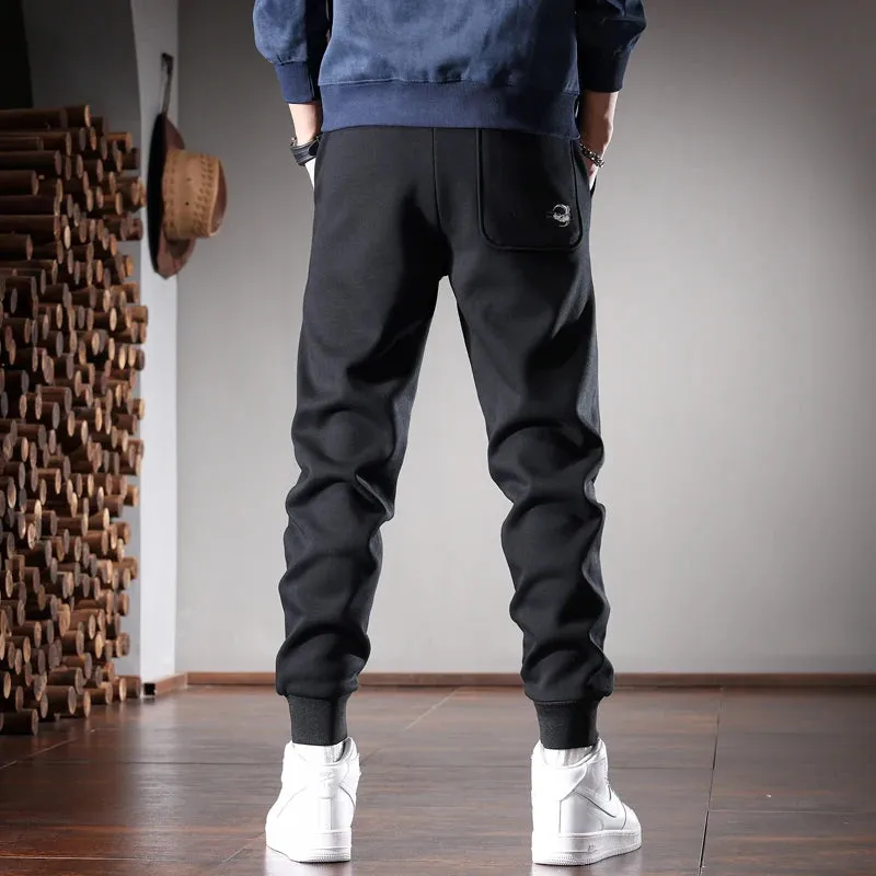 Black Sweatpants Men: Autumn Casual Sports Slim Fit Pencil Pants with Embroidery