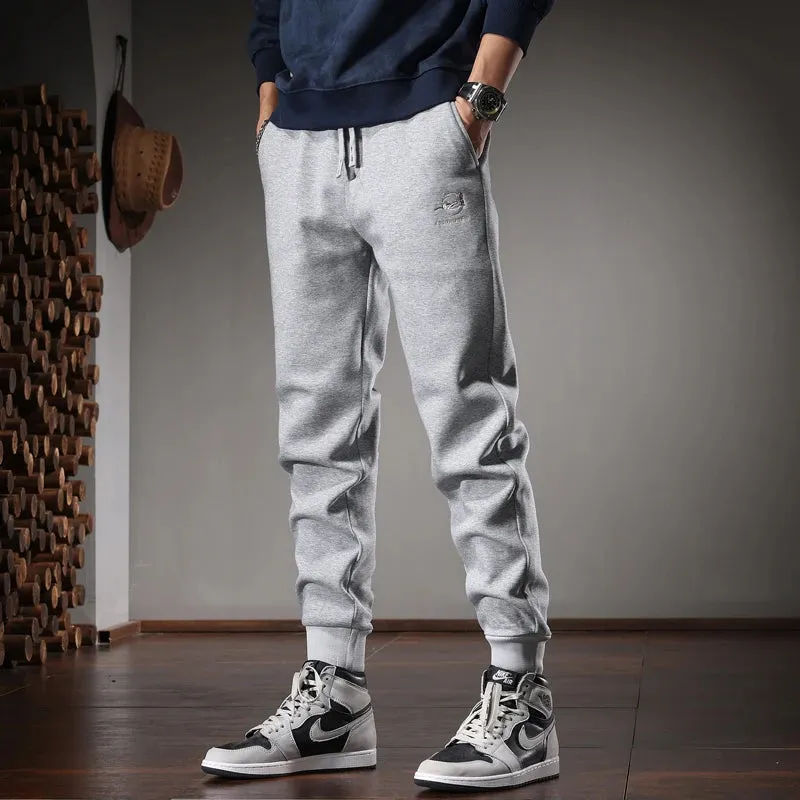 Black Sweatpants Men: Autumn Casual Sports Slim Fit Pencil Pants with Embroidery