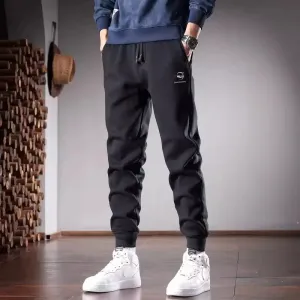 Black Sweatpants Men: Autumn Casual Sports Slim Fit Pencil Pants with Embroidery