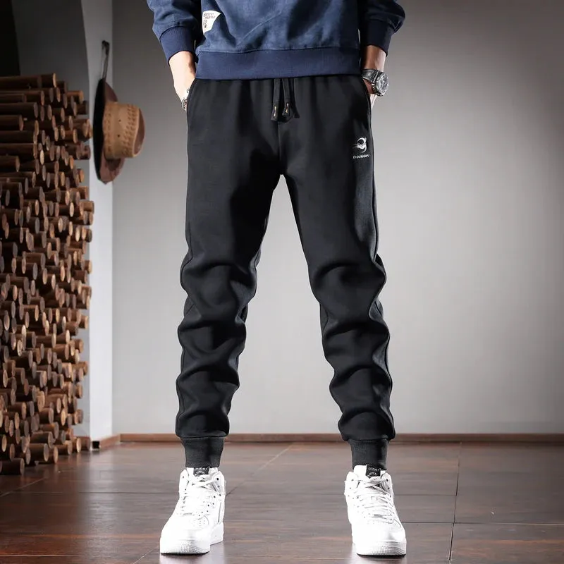Black Sweatpants Men: Autumn Casual Sports Slim Fit Pencil Pants with Embroidery