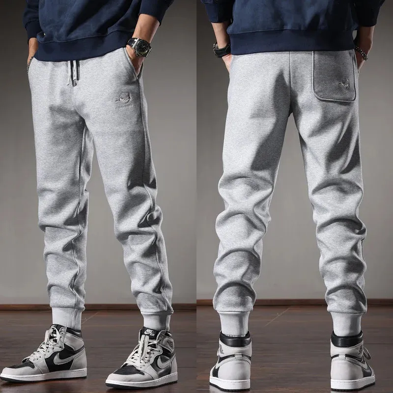 Black Sweatpants Men: Autumn Casual Sports Slim Fit Pencil Pants with Embroidery