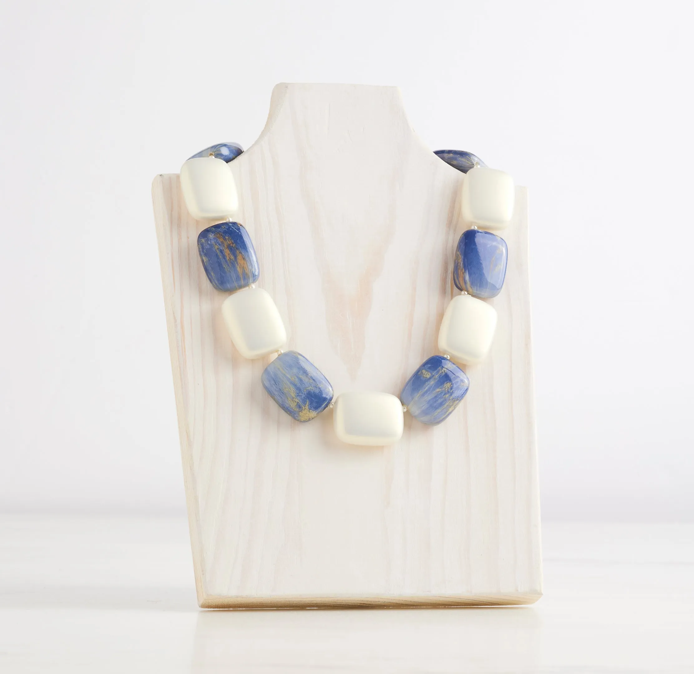 Blue Lapis & White Combo Chicklet Cooling Necklace