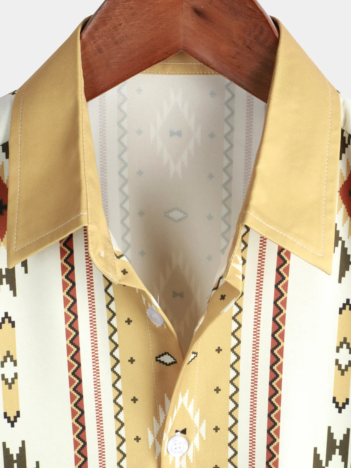 Bundle Of 2 | Men's Vintage Short Sleeve 70s Retro Aztec Print Button Up Shirts