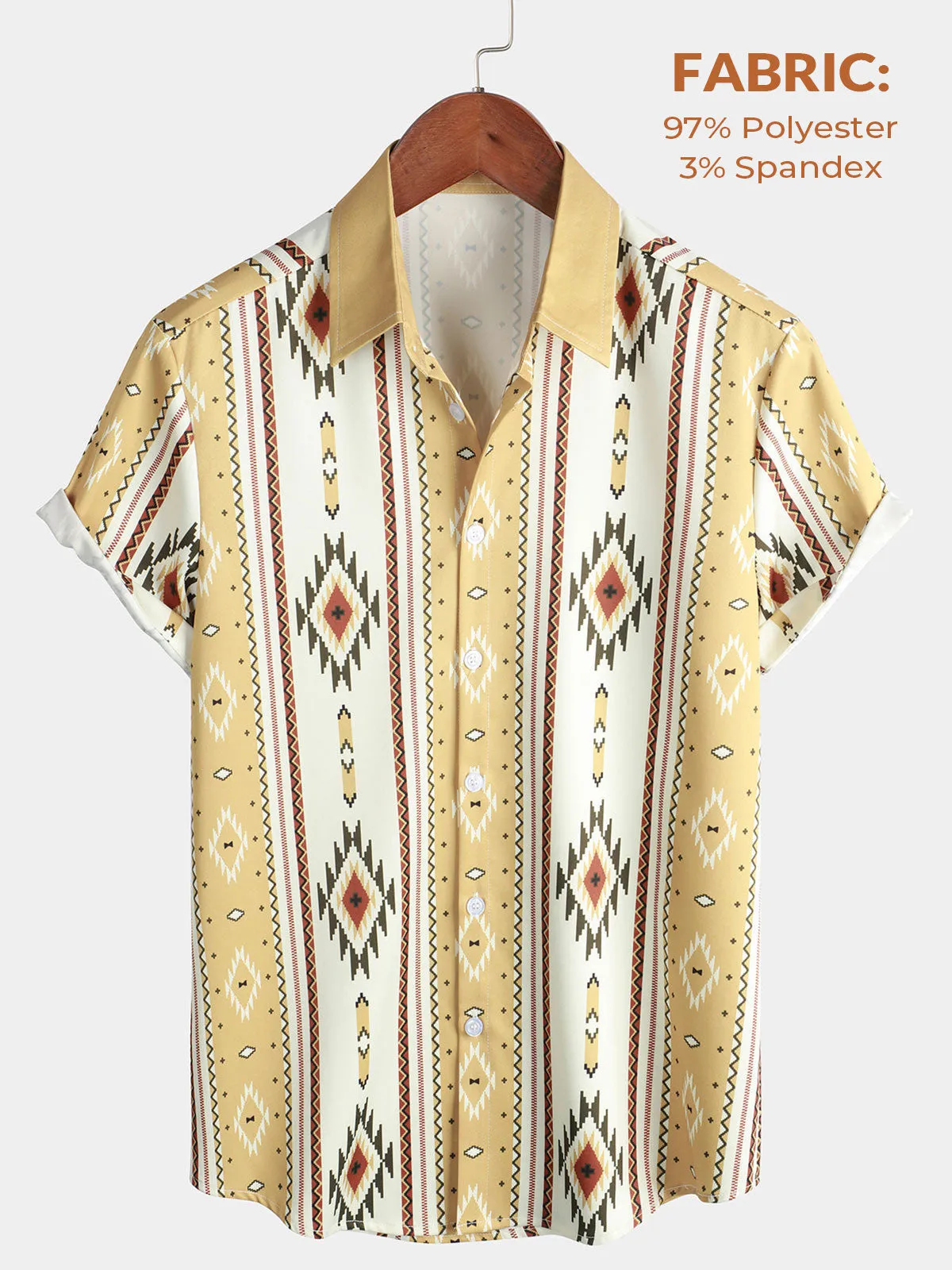 Bundle Of 2 | Men's Vintage Short Sleeve 70s Retro Aztec Print Button Up Shirts