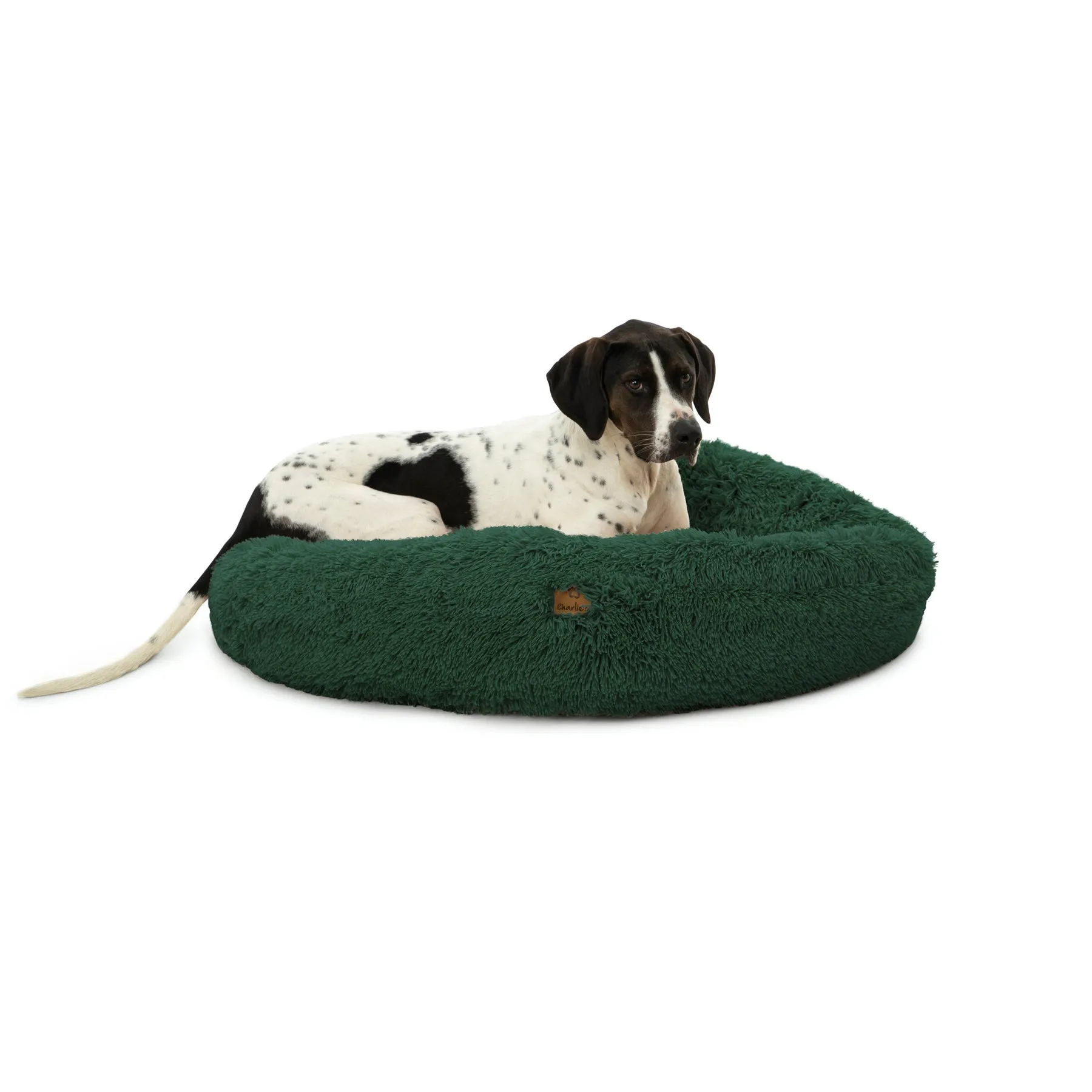 Charlie's Shaggy Faux Fur Round Calming Dog Bed Eden Green Medium