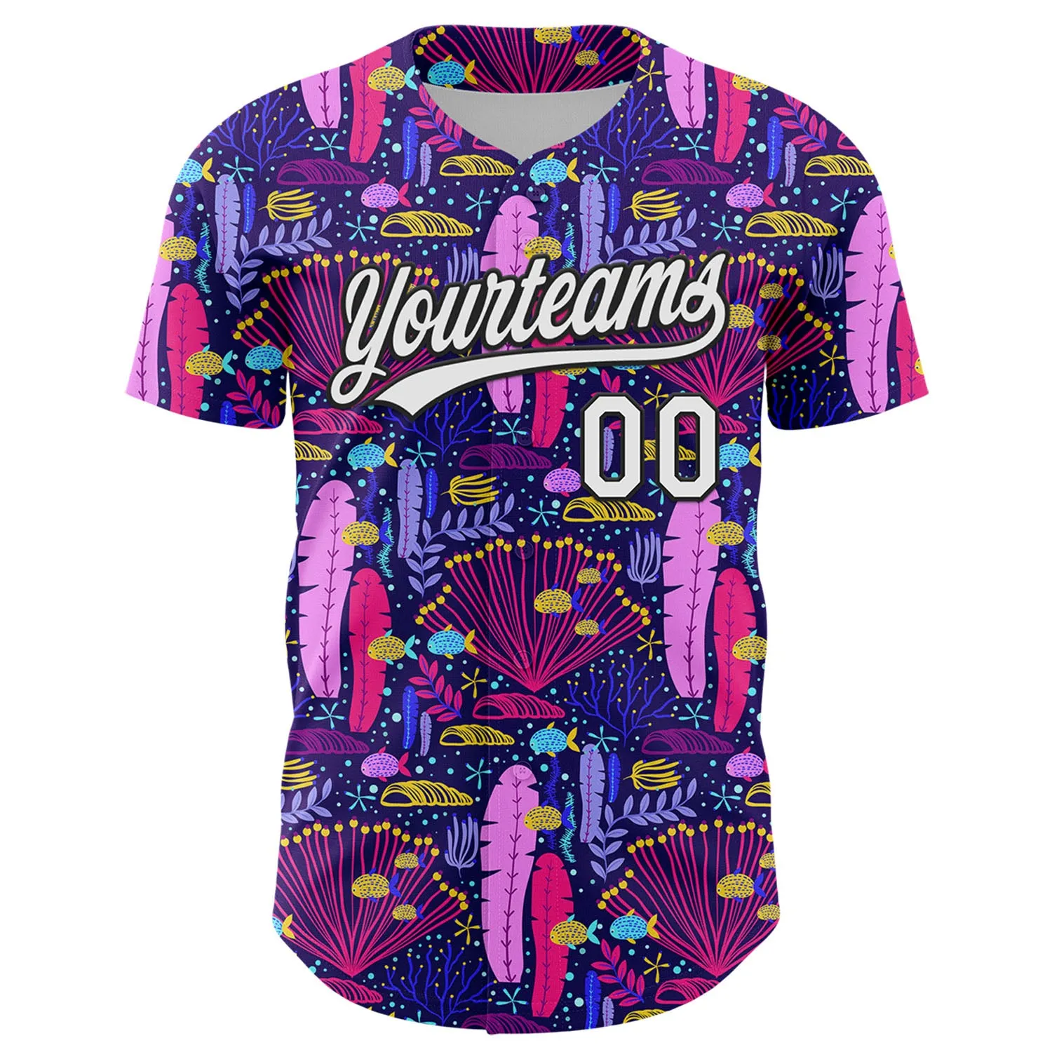Custom Purple White-Black 3D Tropical Hawaii Plant Authentic Baseball Jersey