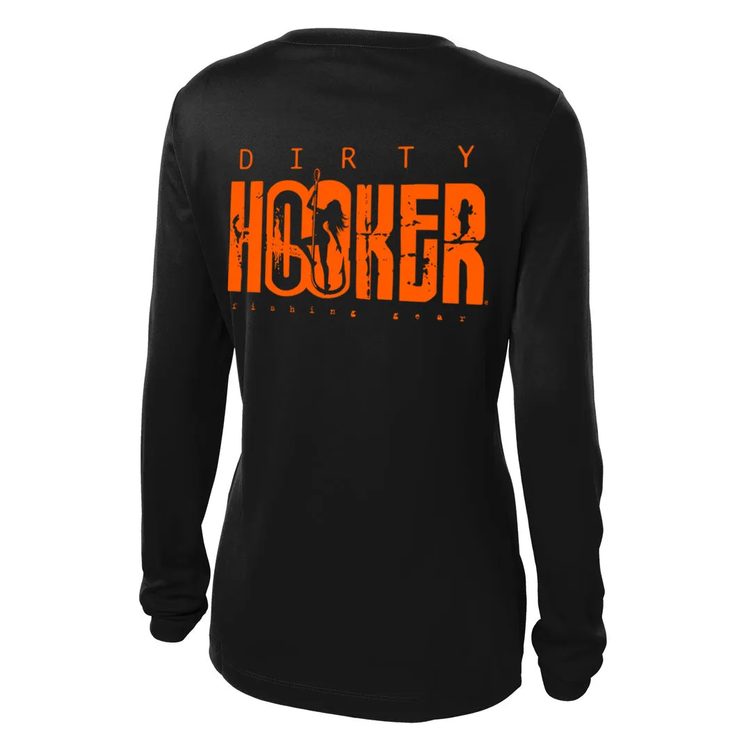 Dirty Hooker Classic Orange Ladies V-neck Dry Fit