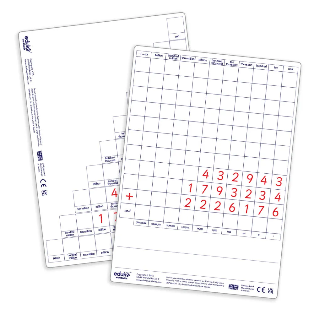 Dry Erase Pupils A4 Place Value Boards (Pack of 30)