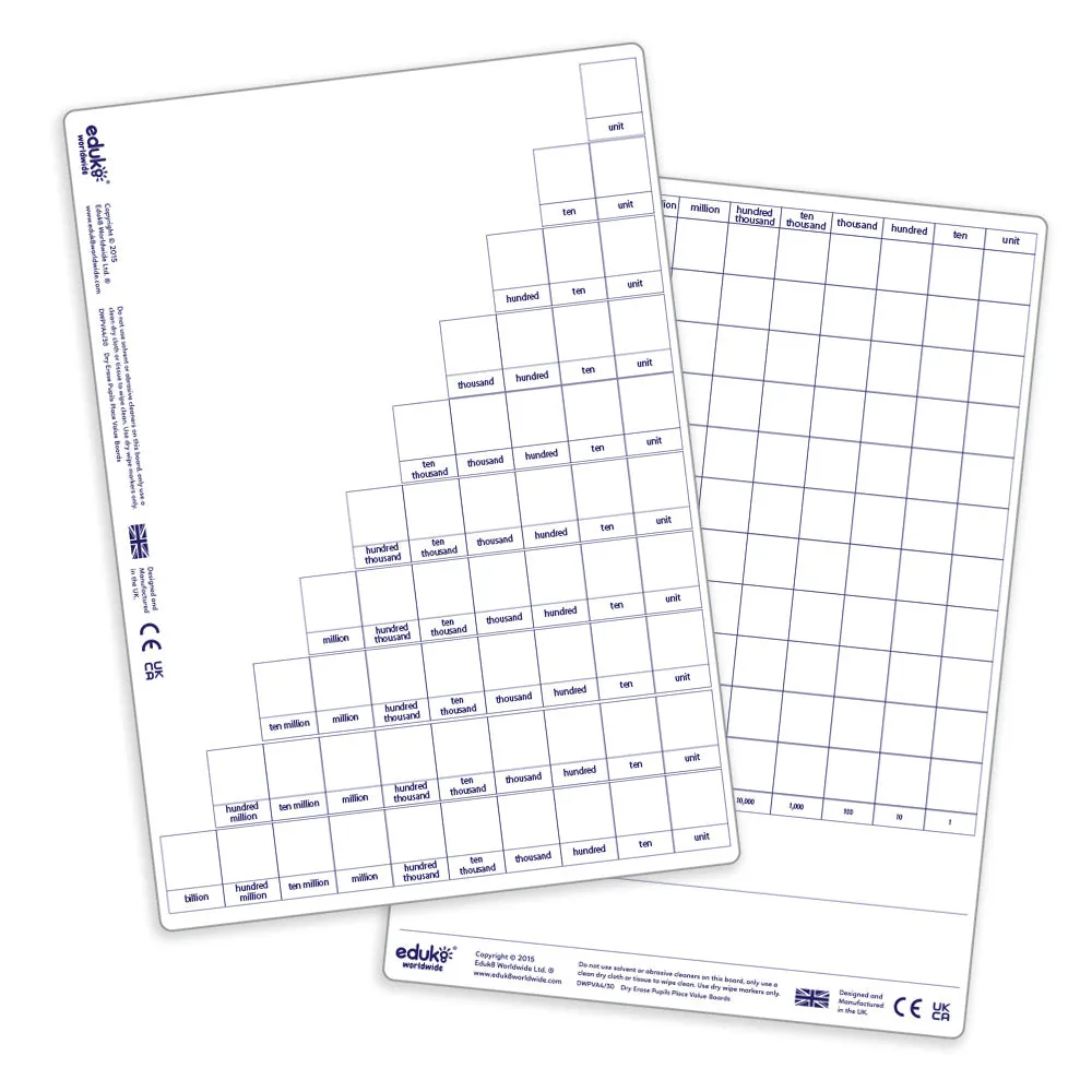 Dry Erase Pupils A4 Place Value Boards (Pack of 30)