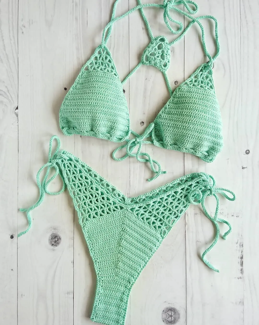 Feijoa High Cut Leg Thong Crochet Bikini Set