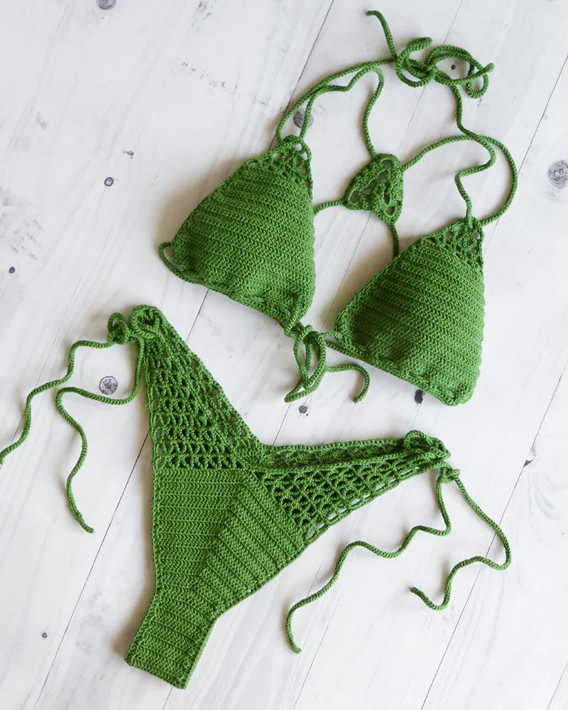 Feijoa High Cut Leg Thong Crochet Bikini Set
