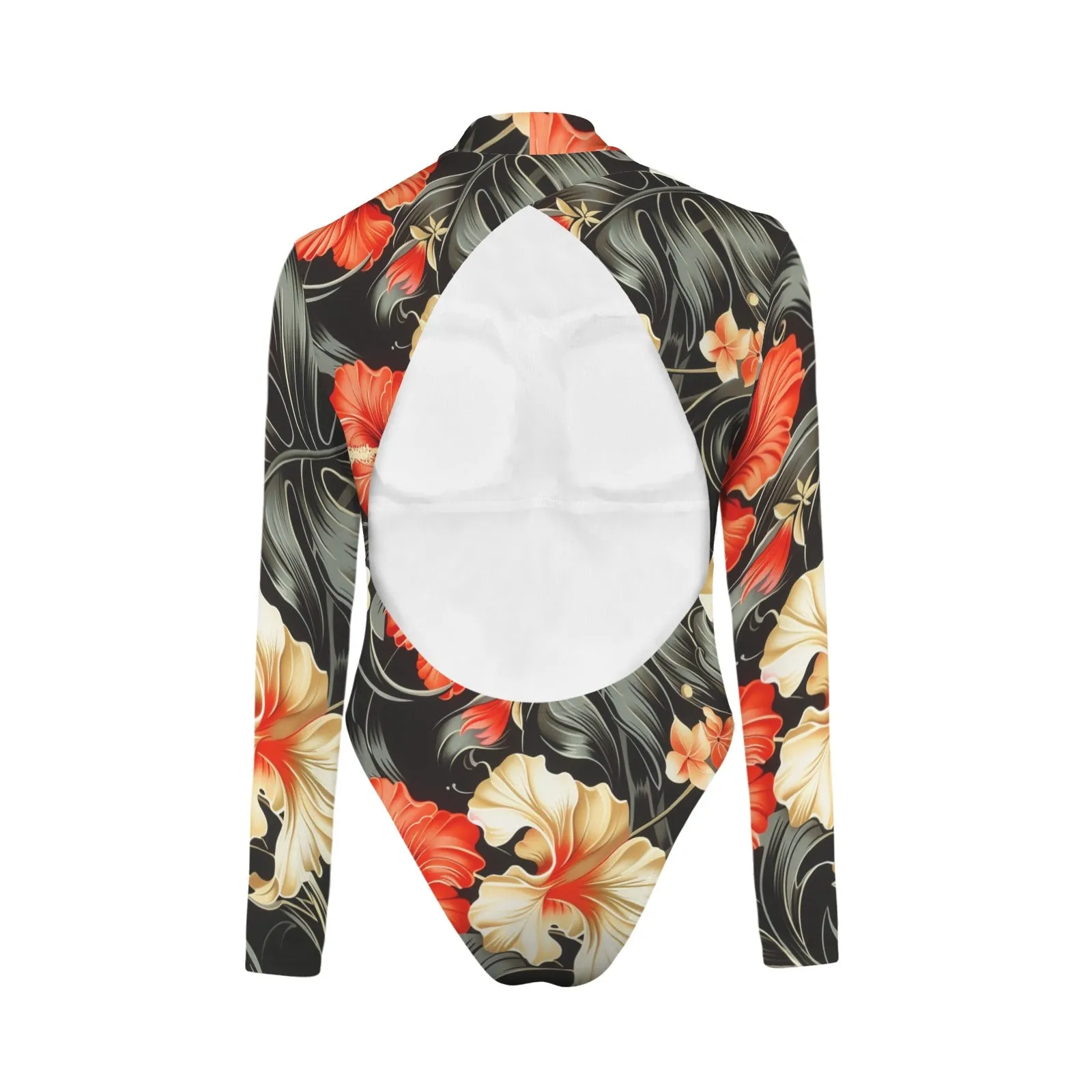 Floral Fusion Backless Long Sleeve One-Piece Swimsuit