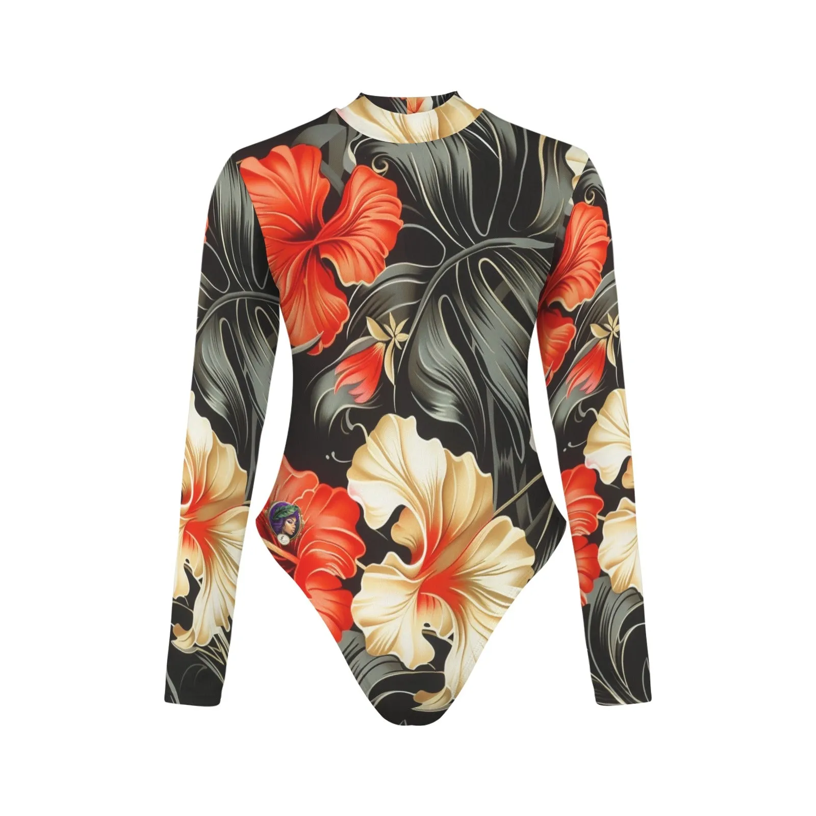 Floral Fusion Backless Long Sleeve One-Piece Swimsuit