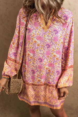 FLORAL V-NECK MINI DRESS