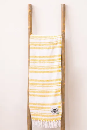 Golden Yellow and White Stripe Beach Blanket