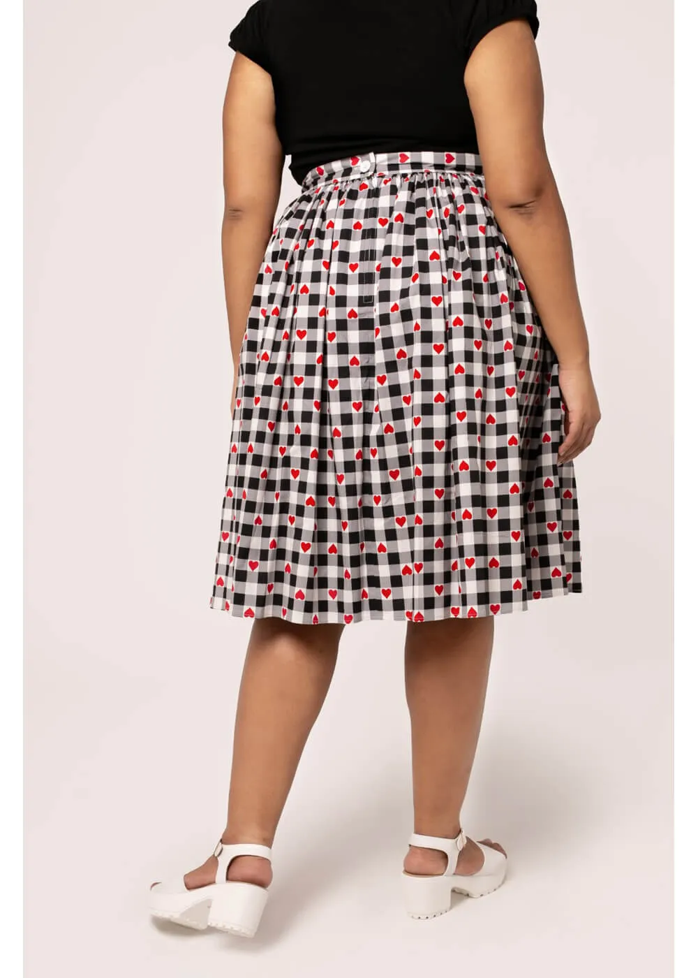 Hell Bunny Leonie Gingham Hearts 50's Swing Skirt Black White