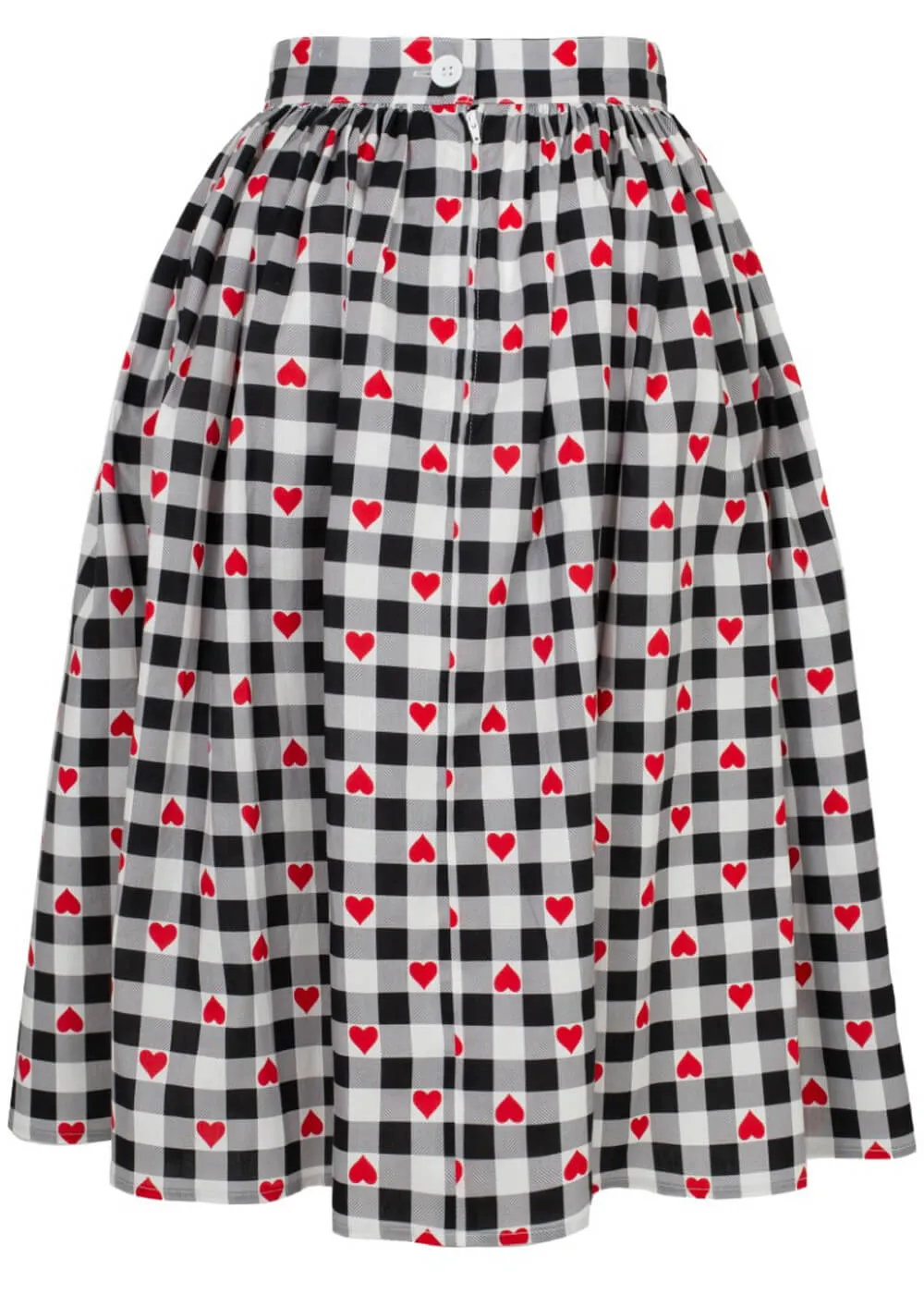 Hell Bunny Leonie Gingham Hearts 50's Swing Skirt Black White