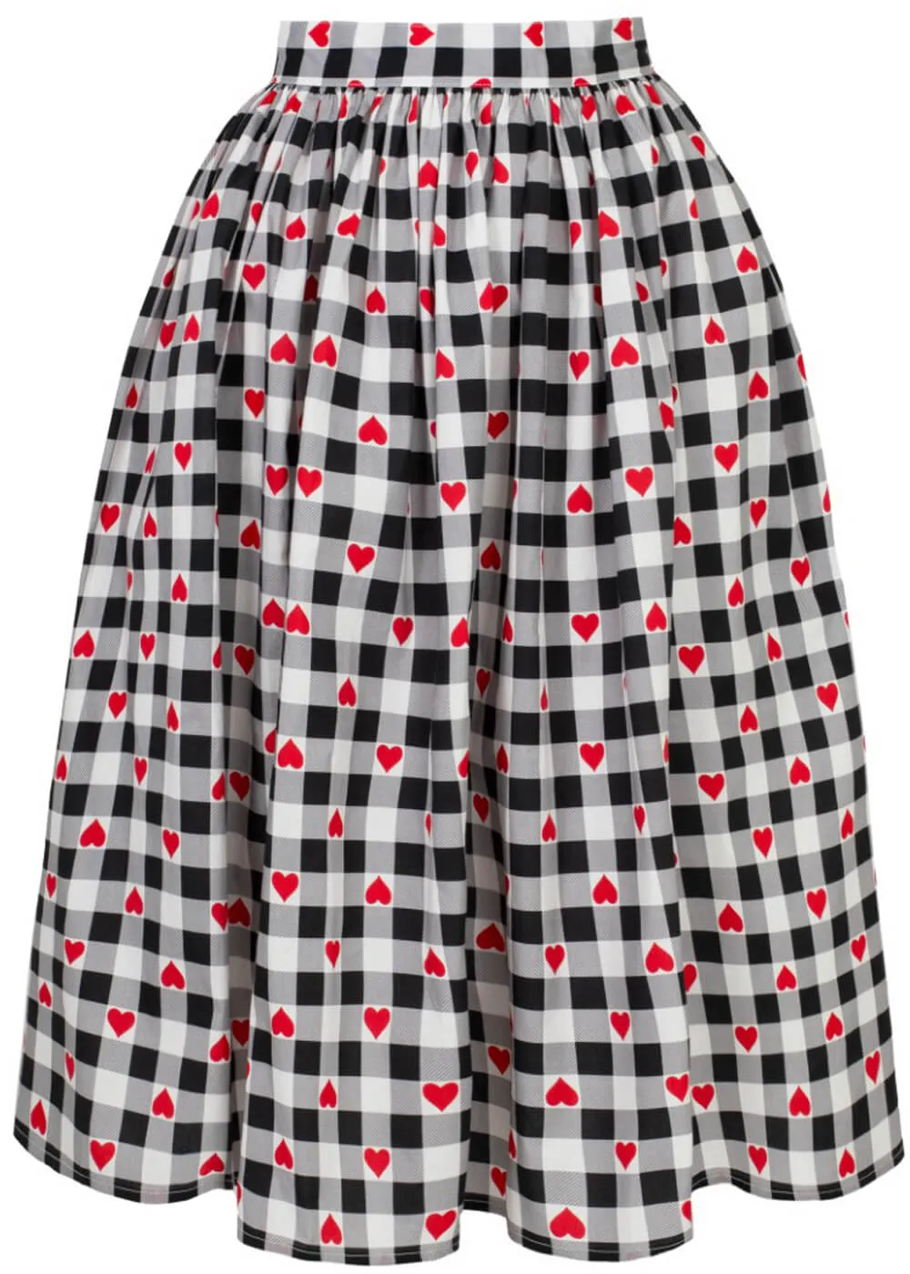 Hell Bunny Leonie Gingham Hearts 50's Swing Skirt Black White