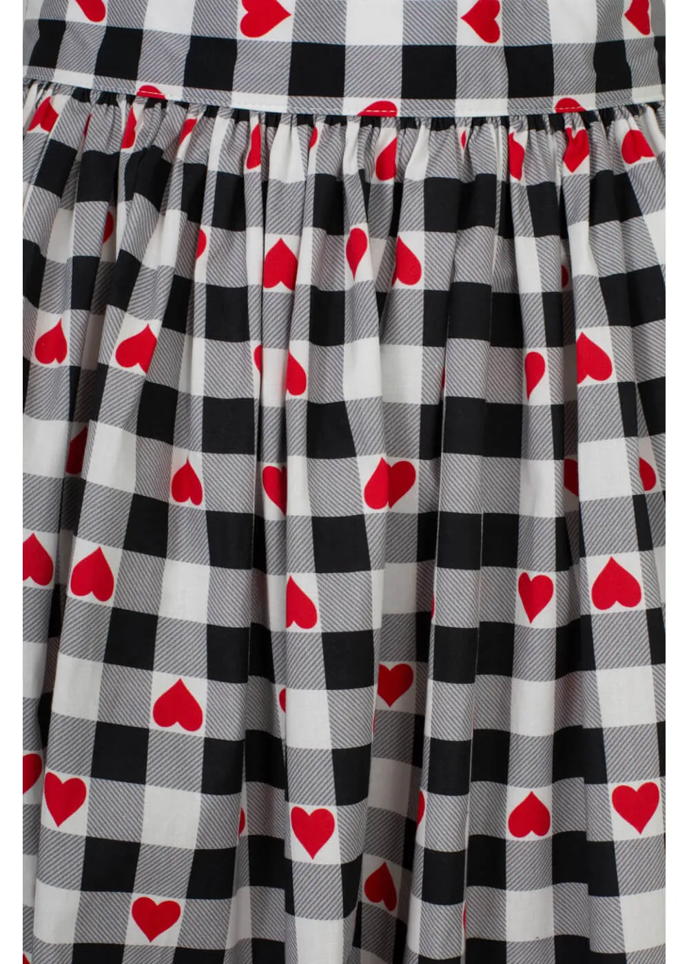 Hell Bunny Leonie Gingham Hearts 50's Swing Skirt Black White