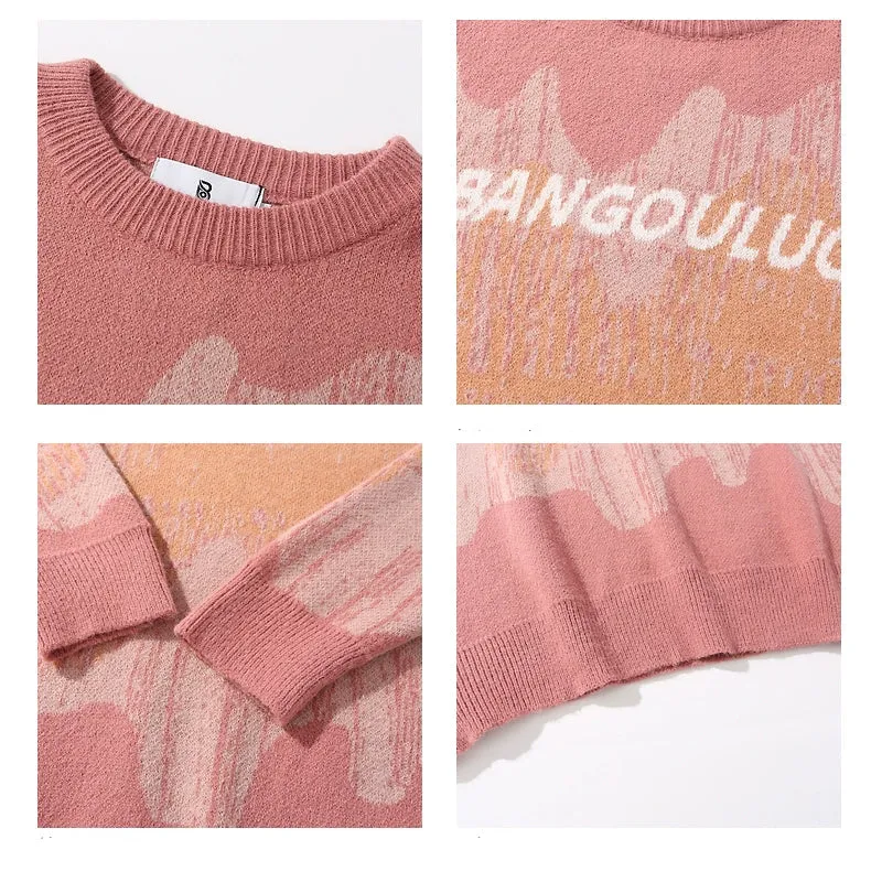 Jacquard Round Neck Retro Sweater