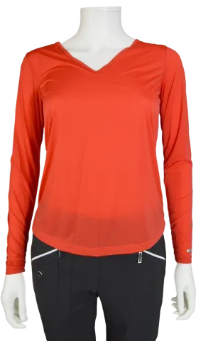 Jamie Sadock Joy Ride Red Sunsense Long Sleeve V Neck Shirt - UPF 30