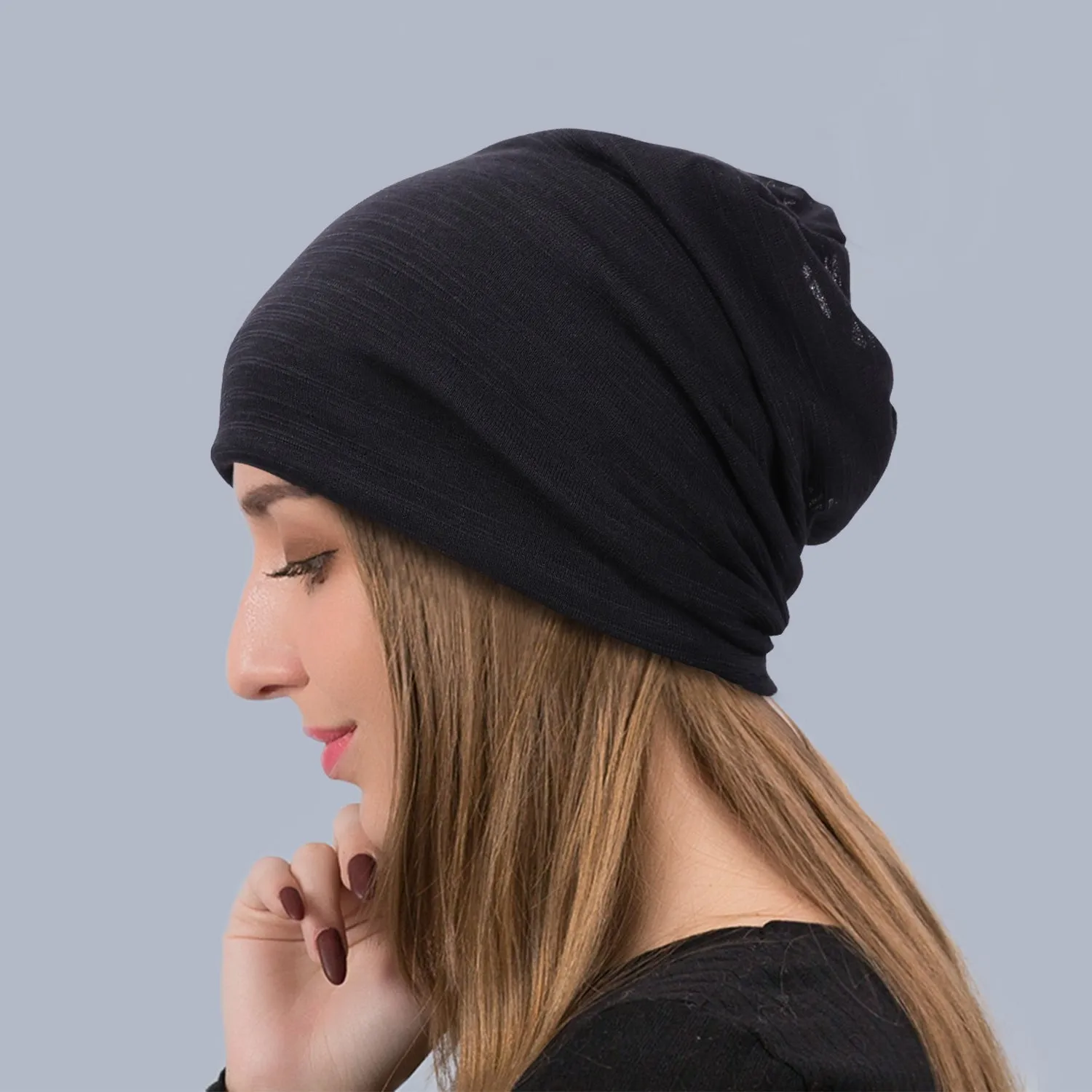 JASGOOD Fashion Soft Cotton Beanie Hat Sleep Cap for Women and Men Headwraps Fashion Slouchy Knit Beanie Sleeping Cap